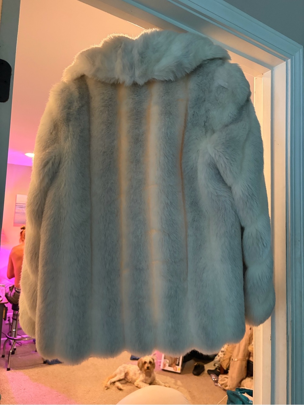 Jordache Cream Plush Faux Fur Hooded Jacket - Picture 3 of 5